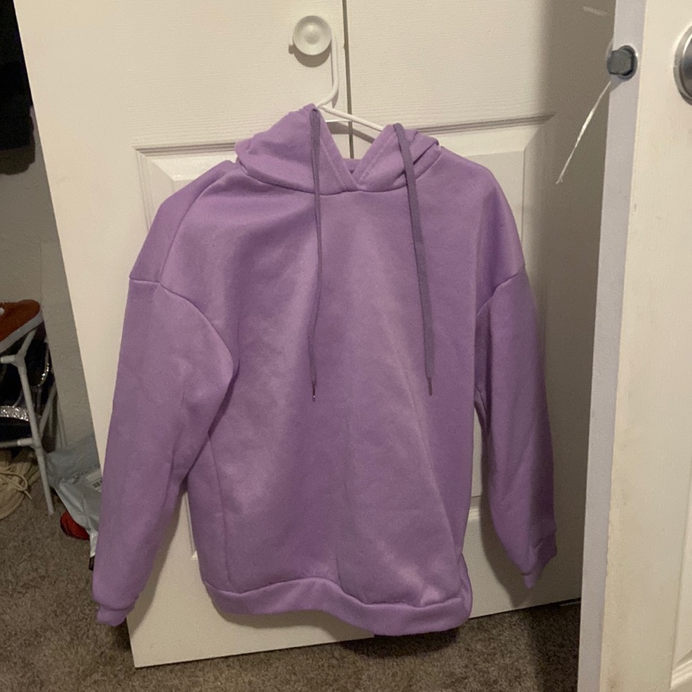“love never fails” purple hoodie, size small